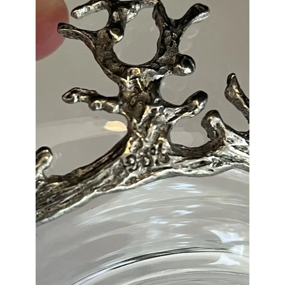 Stag Head Pewter Glass Bowl Cocktail Pick Holder & Picks 3pc Set Condiment Lodge